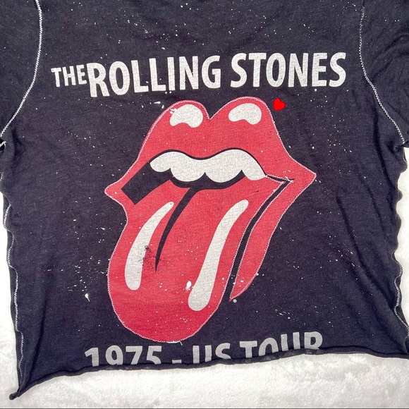 THE ROLLING STONES • Cropped• Distressed• Acid Wash• Graphic• T-Shirt - Picture 5 of 10